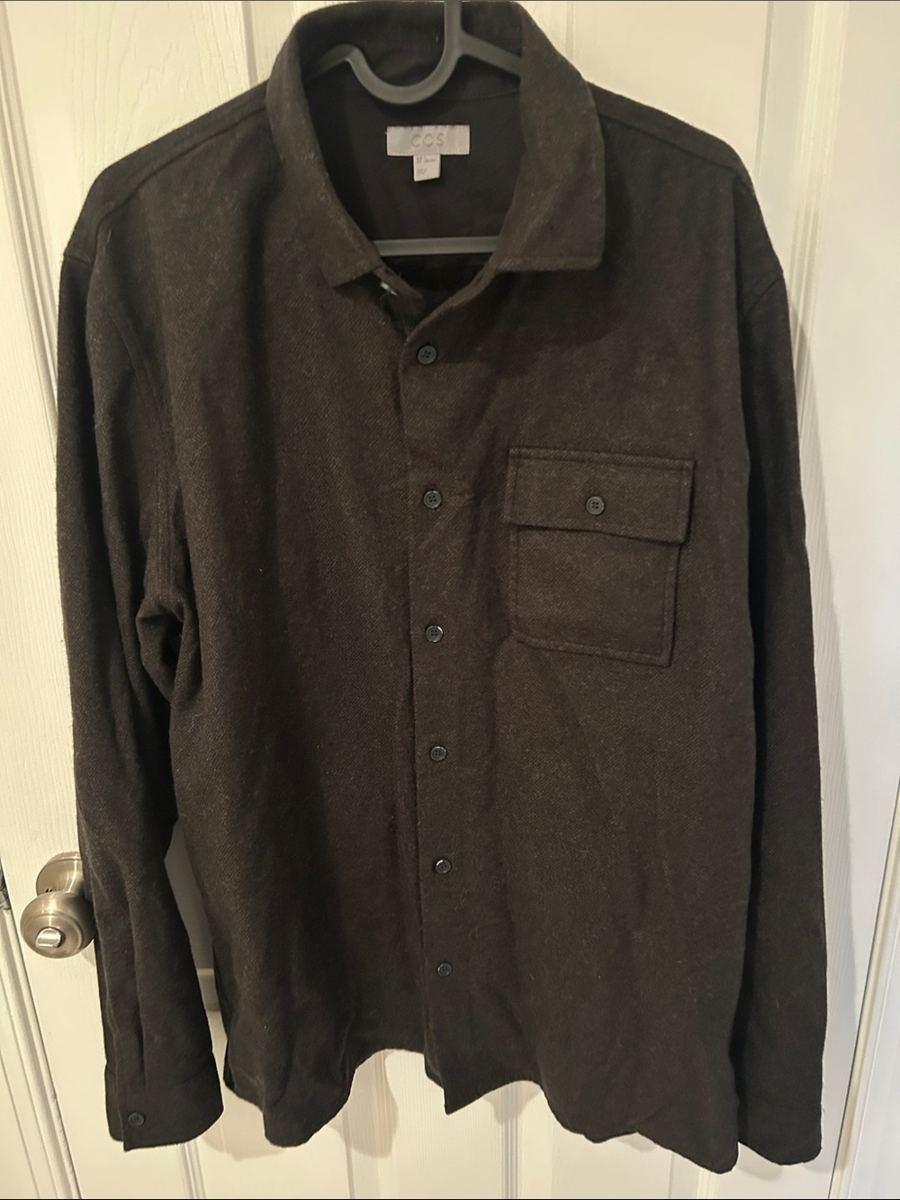 COS Men's Dark Green Button-Front Shirt Jacket